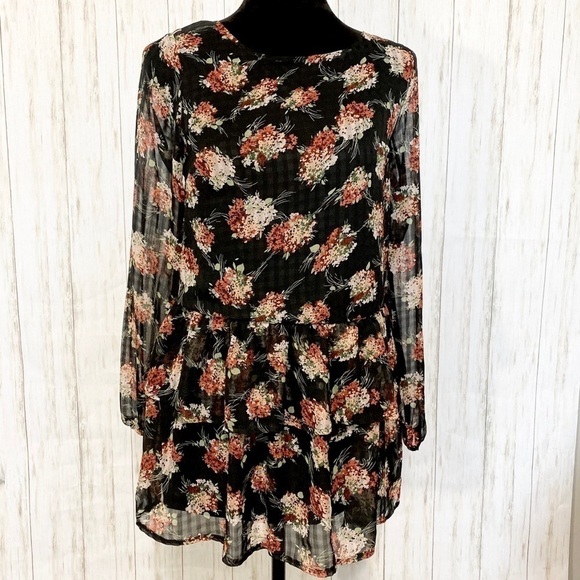 TOBI floral drop waist long sleeve mini dress - Picture 3 of 8